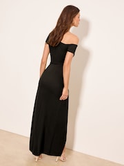 Lipsy Black Off The Shoulder Gathered Waist Maxi Dress - Image 4 of 4