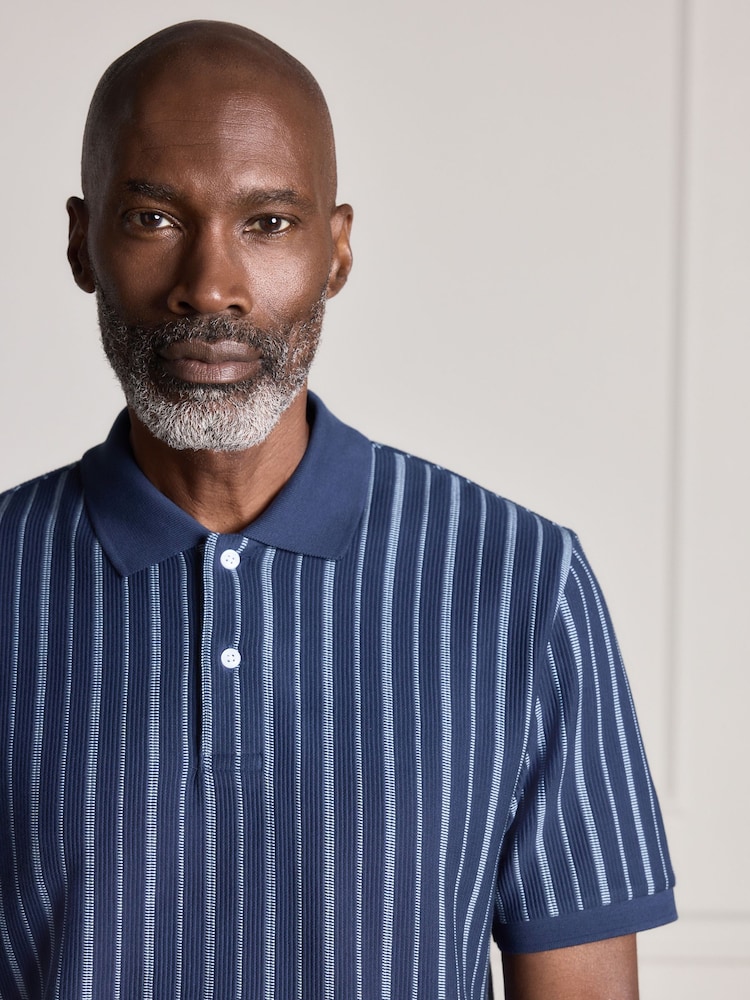 Blue N. Premium Vertical Stripe Supima Regular Fit Polo Shirt - Image 1 of 8