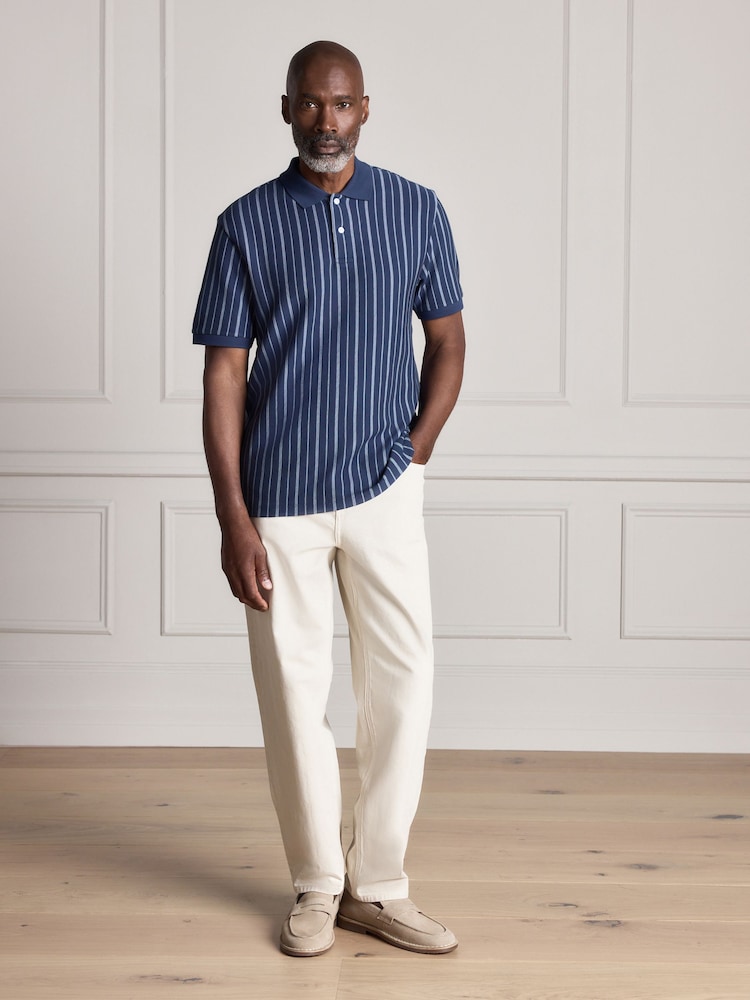 Blue N. Premium Vertical Stripe Supima Regular Fit Polo Shirt - Image 2 of 8