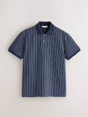 Blue N. Premium Vertical Stripe Supima Regular Fit Polo Shirt - Image 6 of 8