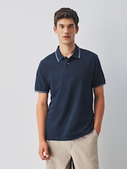 Navy Short Sleeve Tipped Polo Shirt - Image 1 of 8