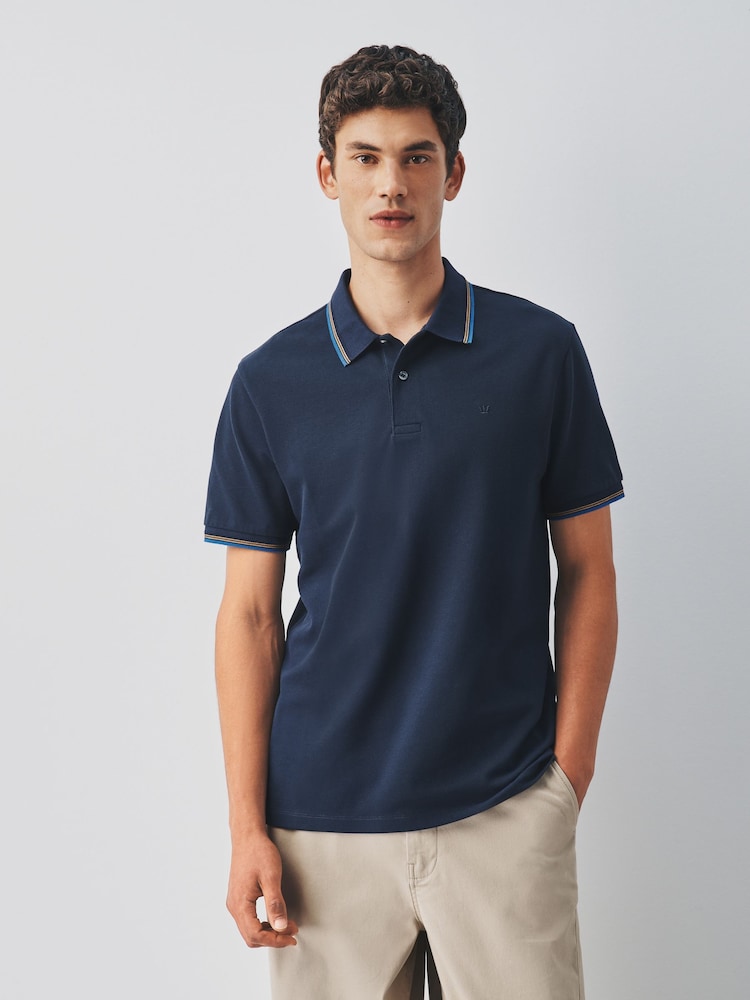 Navy Short Sleeve Tipped Polo Shirt - Image 1 of 8