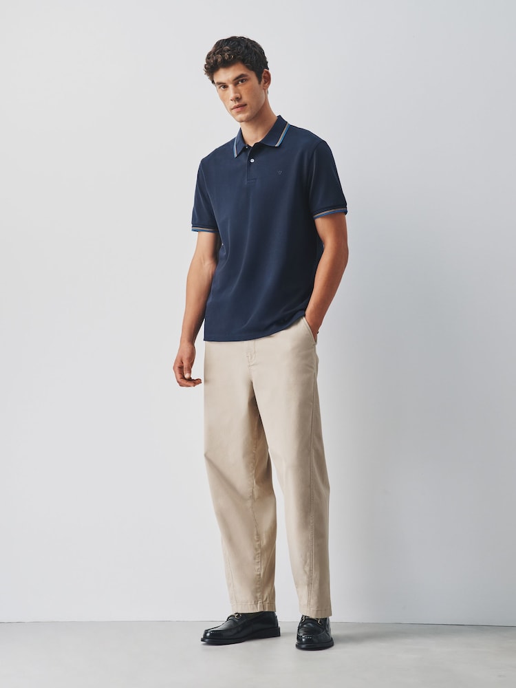 Navy Short Sleeve Tipped Polo Shirt - Image 2 of 8