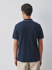 Navy Short Sleeve Tipped Polo Shirt - Image 3 of 8