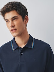 Navy Short Sleeve Tipped Polo Shirt - Image 4 of 8