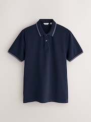 Navy Short Sleeve Tipped Polo Shirt - Image 6 of 8