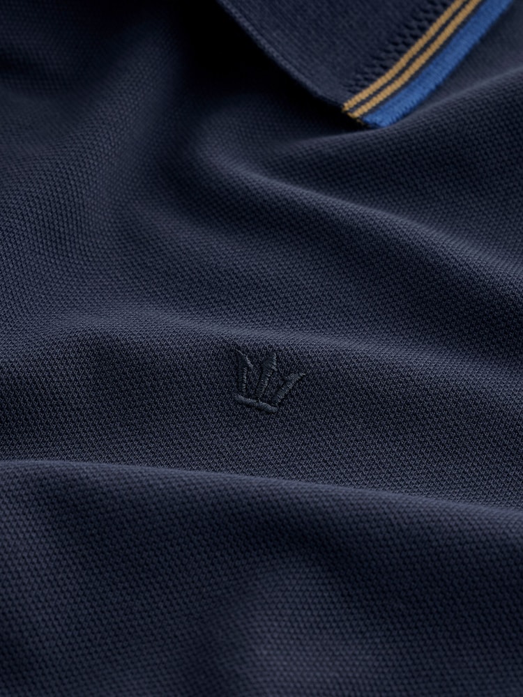 Navy Short Sleeve Tipped Polo Shirt - Image 8 of 8
