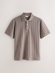 Hellbraun - Reguläre Passform - Elegantes Jacquard-Polo-Shirt - Bild 5 von 7