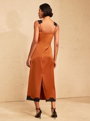 Love & Roses Burnt Orange Contrast Satin Lace Slip Midi Dress - Image 4 of 4