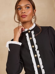Love & Roses Black Tailored Ruffle Placket Detail Long Sleeve  Mini Dress - Image 2 of 4