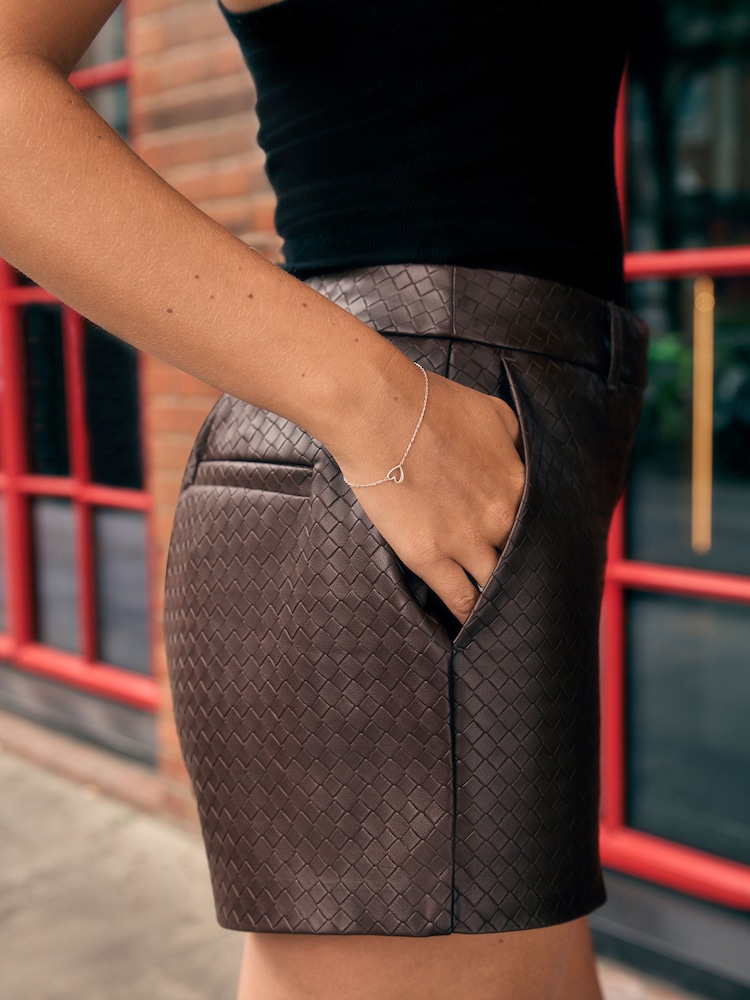 Chocolate Brown Basket Weave Faux Leather Shorts - Image 2 of 3
