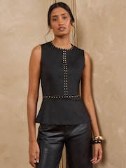 Love & Roses Black Stud Trim Detail Sleeveless Top - Image 3 of 5