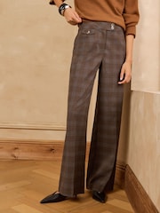 Love & Roses X Binky Chocolate Brown Check Pocket Detail Wide Leg Trousers - Image 1 of 5