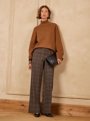 Love & Roses X Binky Chocolate Brown Check Pocket Detail Wide Leg Trousers - Image 3 of 5