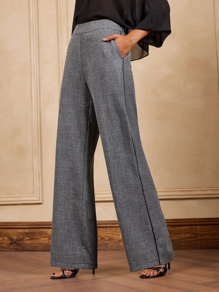 Love & Roses Grey Petite Side Stripe Check Trousers - Image 1 of 5