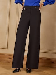 Love & Roses Black Gold Button Detail Wide Leg Ponte Trousers - Image 1 of 4