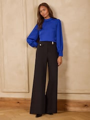 Love & Roses Black Gold Button Detail Wide Leg Ponte Trousers - Image 3 of 4