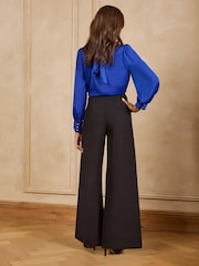 Love & Roses Black Gold Button Detail Wide Leg Ponte Trousers - Image 4 of 4