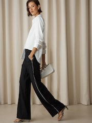 Black Sparkle Side Stripe Straight Leg Trousers - Image 1 of 8
