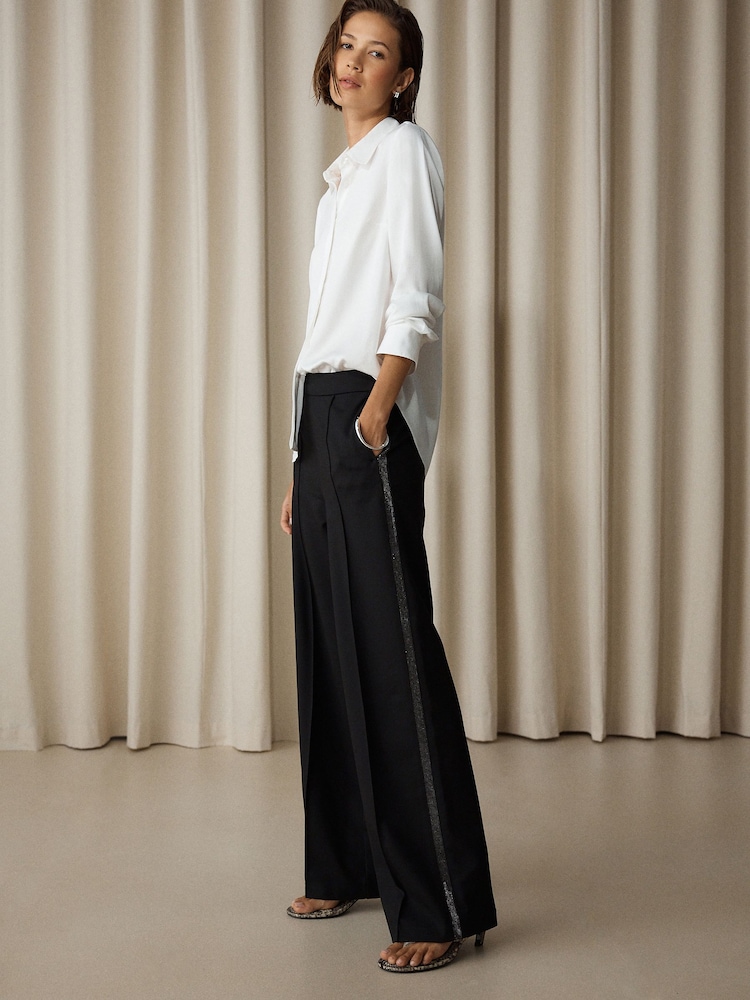 Black Sparkle Side Stripe Straight Leg Trousers - Image 2 of 8 Black Sparkle Side Stripe Straight Leg Trousers - Image 2 of 8
