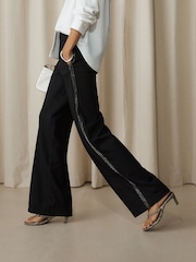 Black Sparkle Side Stripe Straight Leg Trousers - Image 3 of 8