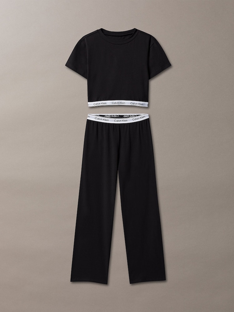 Calvin Klein Black Cotton Blend Knit Pyjamas Set - Image 1 of 1