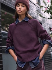 Burgundy Red N.Premium Long Sleeve Crew Neck Sweater - Image 1 of 8