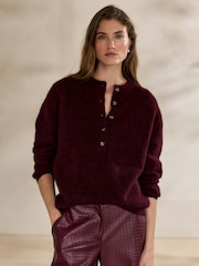 Burgundy Red N.Premium Knitted Long Sleeve Henley Jumper - Image 3 of 8