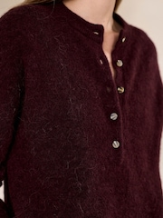 Burgundy Red N.Premium Knitted Long Sleeve Henley Jumper - Image 5 of 8