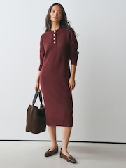 Burgundy Red Supersoft Crew Neck Long Sleeve Knit Dress - Image 1 of 8
