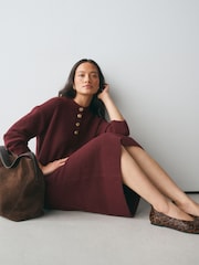 Burgundy Red Supersoft Crew Neck Long Sleeve Knit Dress - Image 2 of 8