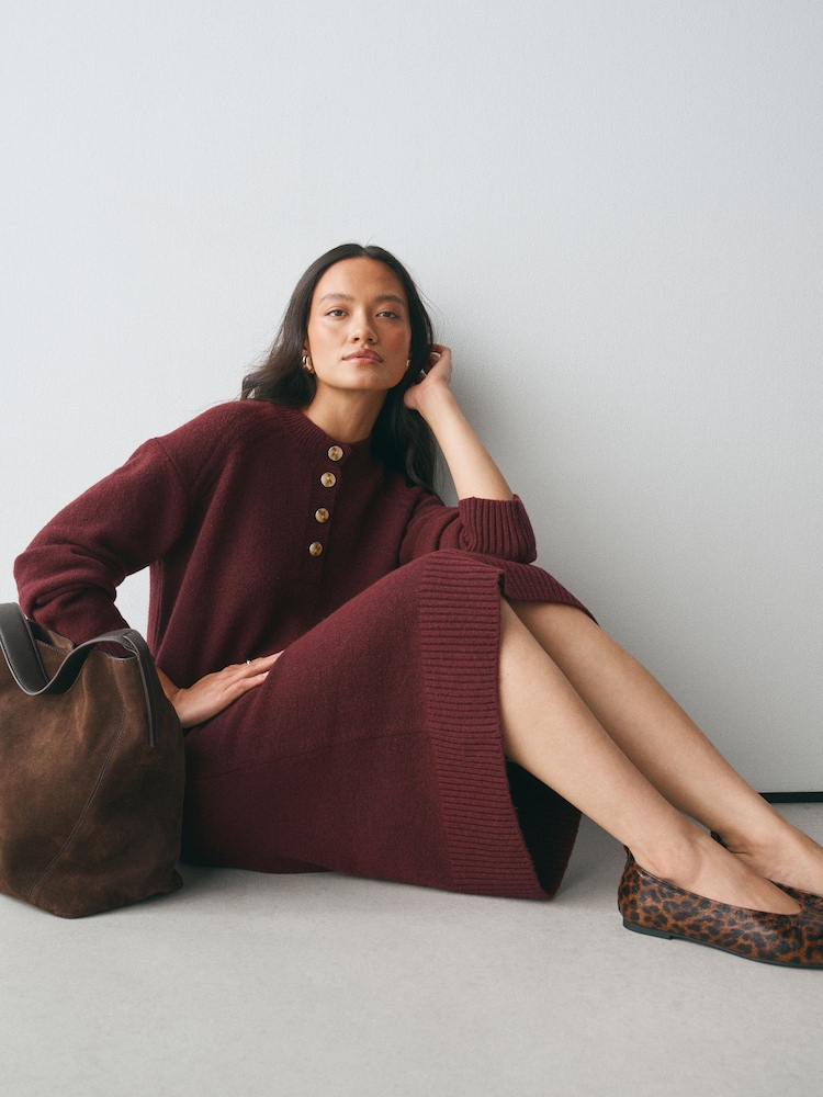 Burgundy Red Supersoft Crew Neck Long Sleeve Knit Dress - Image 2 of 8