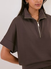OSIA Brown 1/4 Zip Short Sleeve Modal Sweat Top - Image 3 of 5