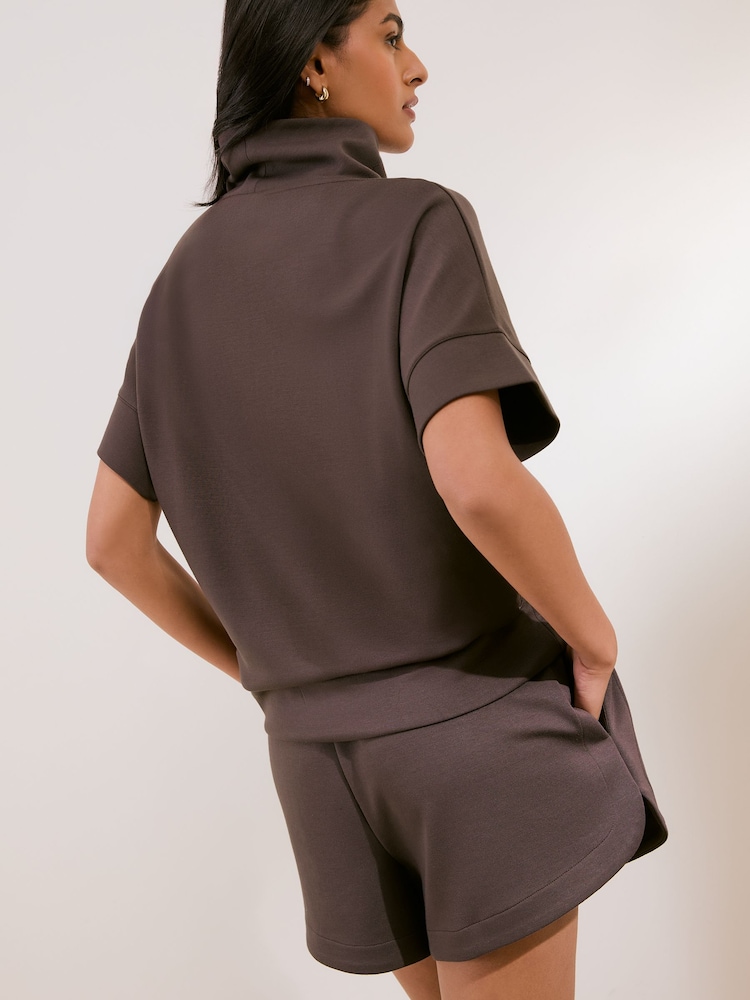 OSIA Brown 1/4 Zip Short Sleeve Modal Sweat Top - Image 5 of 5 OSIA Brown 1/4 Zip Short Sleeve Modal Sweat Top - Image 5 of 5
