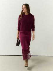 Berry Red 2 in 1 Jumper Lace Trim Dress - Image 1 of 7
