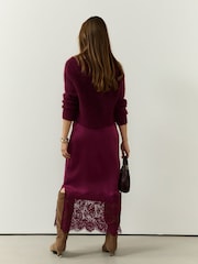 Berry Red 2 in 1 Jumper Lace Trim Dress - Image 3 of 7