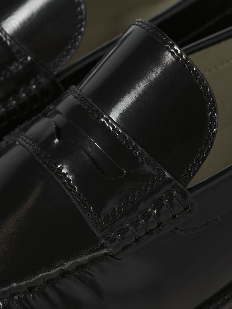 JACK & JONES Black Leather Penny Loafers - Image 8 of 8