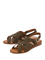 Ravel Green Leather Flat Sandals - Image 2 of 4