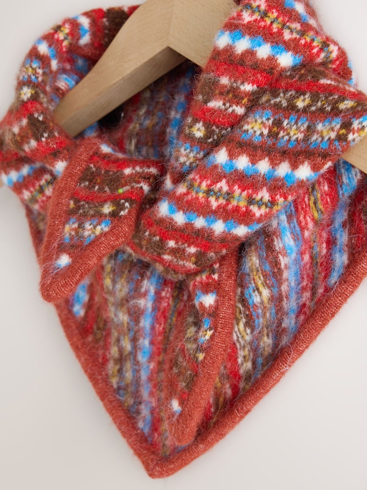 Brown Multi Fairisle Triangle Knitted Scarf With Wool - Image 7 of 7