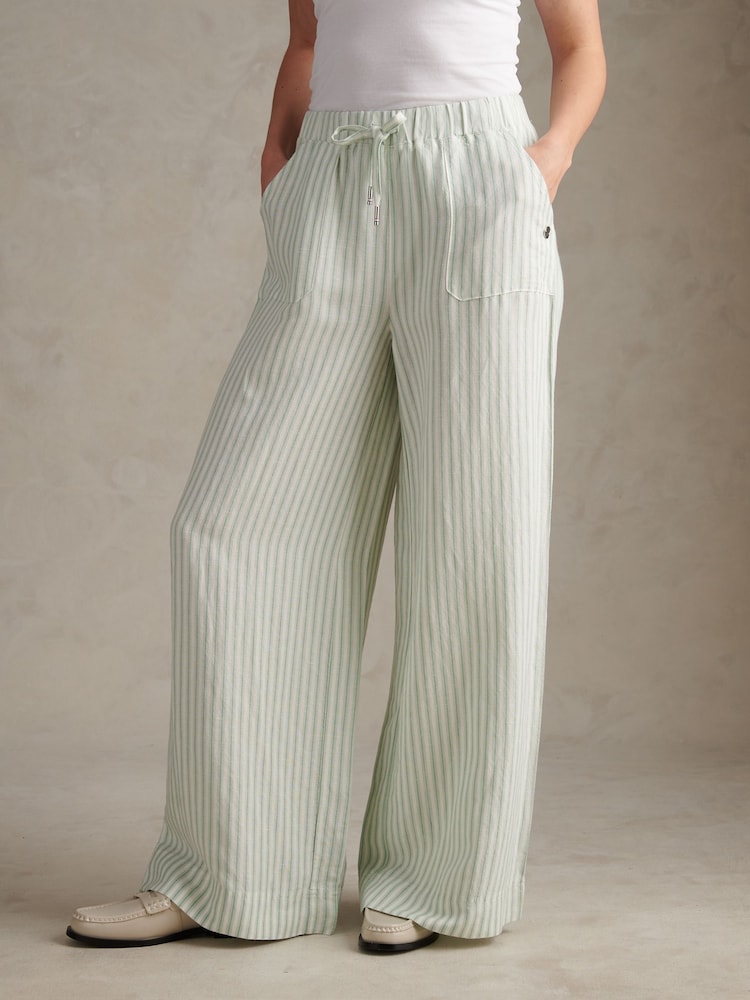 U.S. Polo Assn Green Linen Stripe Drawstring Wide Leg Trousers - Image 1 of 7