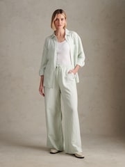 U.S. Polo Assn Green Linen Stripe Drawstring Wide Leg Trousers - Image 3 of 7