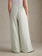 U.S. Polo Assn Green Linen Stripe Drawstring Wide Leg Trousers - Image 4 of 7