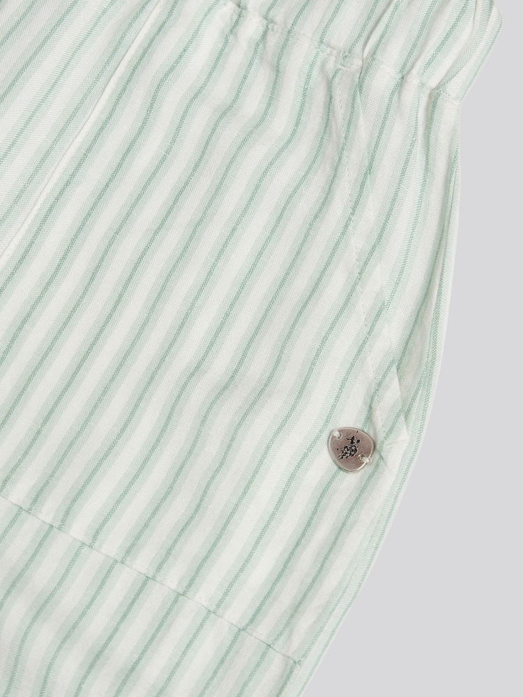 U.S. Polo Assn Green Linen Stripe Drawstring Wide Leg Trousers - Image 7 of 7