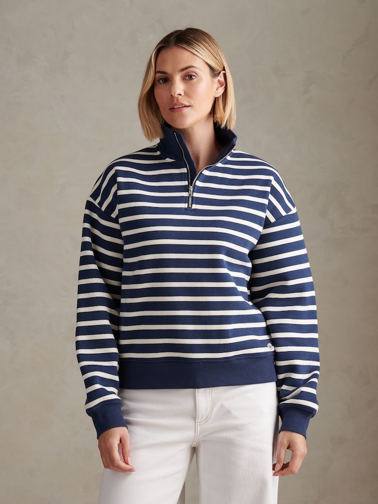 U.S. Polo Assn Blue Funnel Neck Stripe Sweatshirt - Image 1 of 8