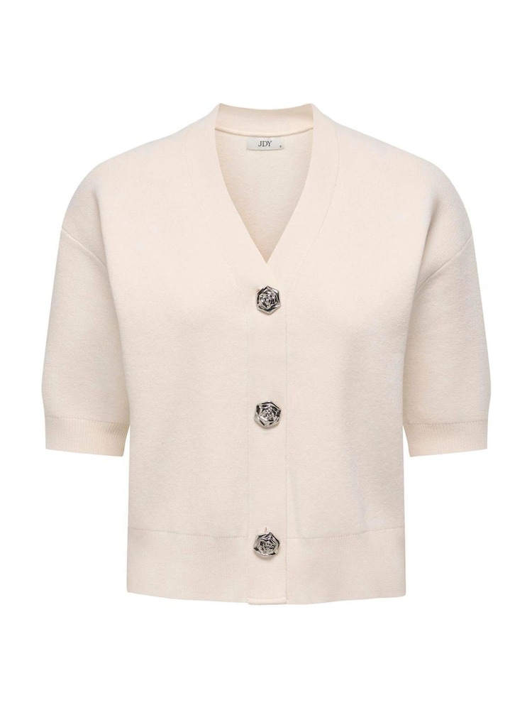 JDY Cream Half Sleeve Jewel Button Cardigan - Image 1 of 2