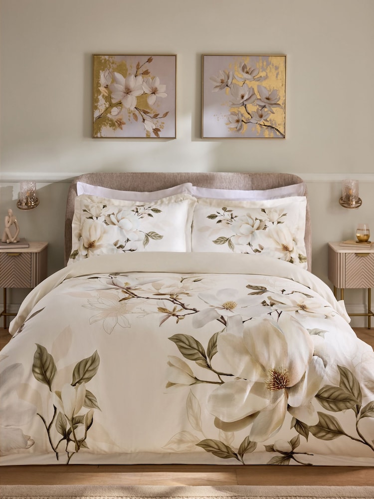 Lipsy Cream Serene Blossom 200 Thread Count Cotton Sateen Bedset - Image 1 of 5