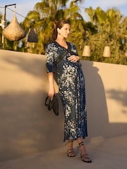 Seraphine Navy & Black Lace Floral Maternity Tea Dress With Lace Trim - Image 2 of 4