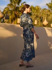 Seraphine Navy & Black Lace Floral Maternity Tea Dress With Lace Trim - Image 4 of 4