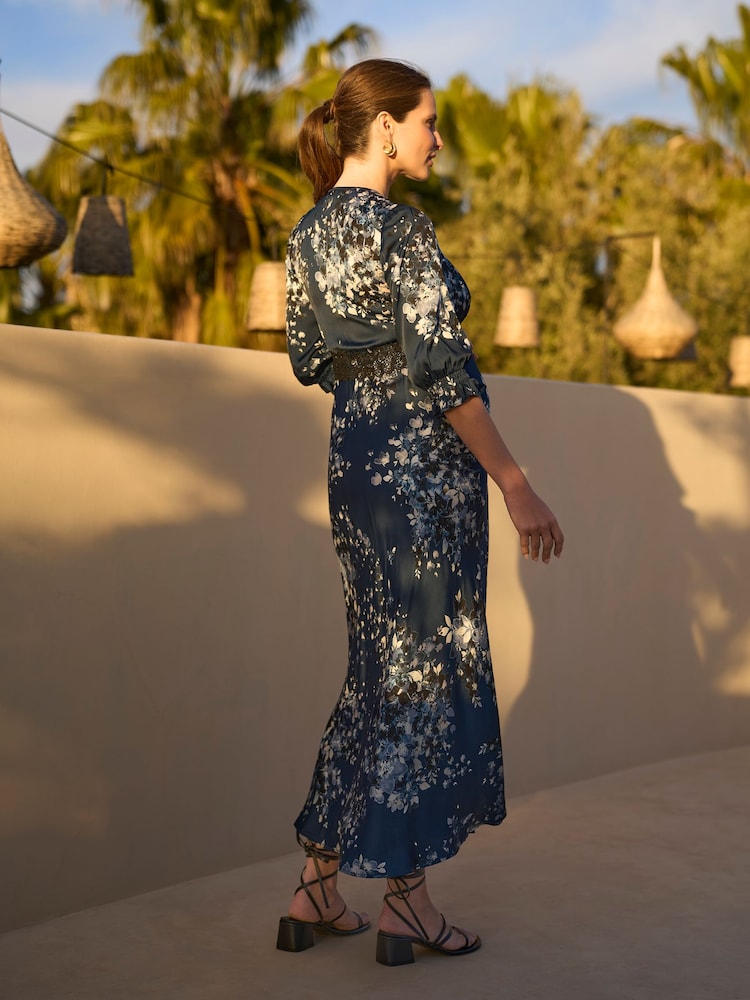 Seraphine Navy & Black Lace Floral Maternity Tea Dress With Lace Trim - Image 4 of 4