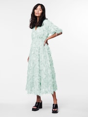 Y.A.S Green Textured V-Neck Midi Dress - Image 1 of 2